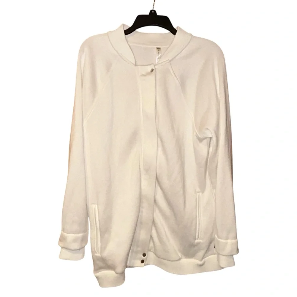 Fabletics Womens White Lounge Knit Bomber Jacket Shacket XXL Soft Athleisure‎